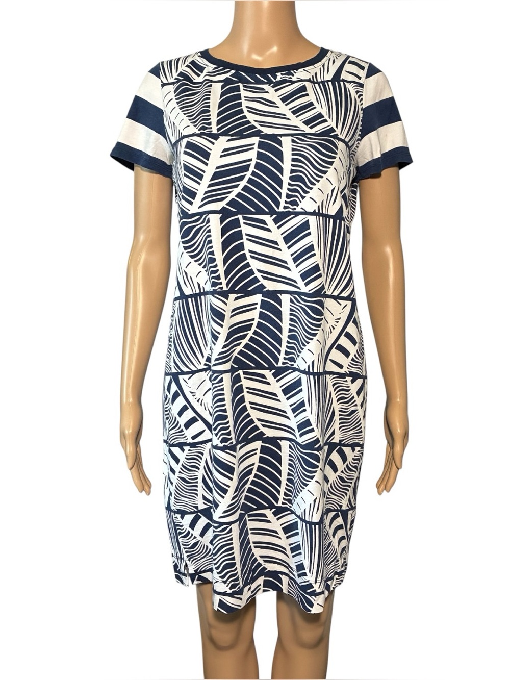 Tommy Bahama Women's Shift Dress S/P Blue White Tropical Cotton Knee Length